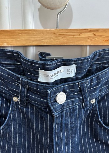 Pull and bear marka Lacivert Çizgili Kadın Denim Pantolon - Görsel 2