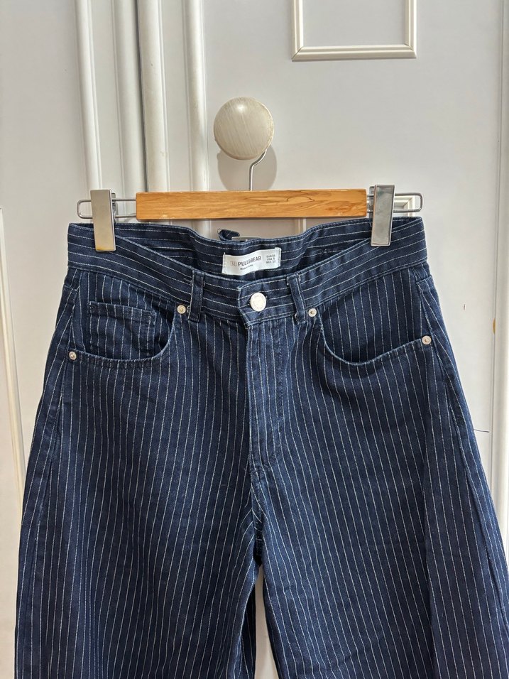 Pull and bear marka Lacivert Çizgili Kadın Denim Pantolon - Görsel 3