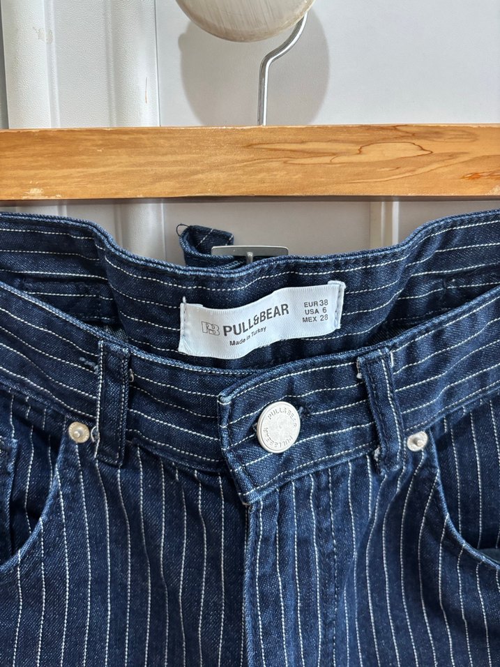 Pull and bear marka Lacivert Çizgili Kadın Denim Pantolon - Görsel 2