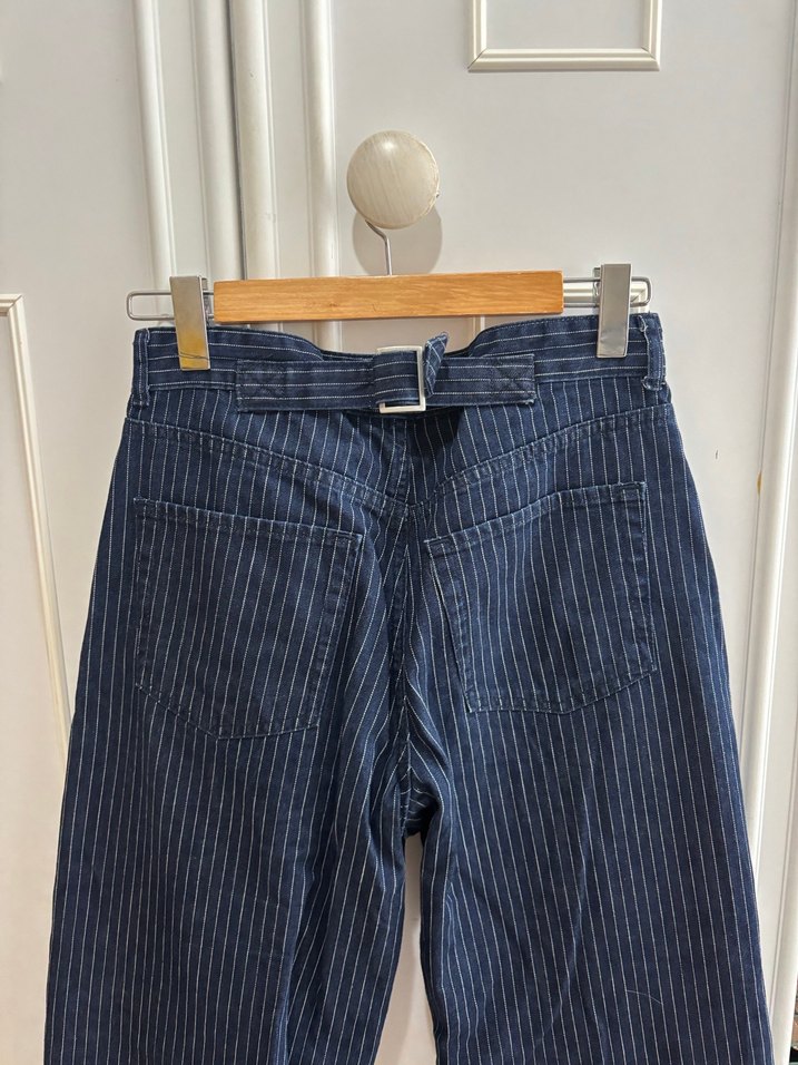 Pull and bear marka Lacivert Çizgili Kadın Denim Pantolon - Görsel 4