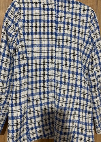 Mavi Ekose Düğmeli Kadın Blazer Ceket - Görsel 5