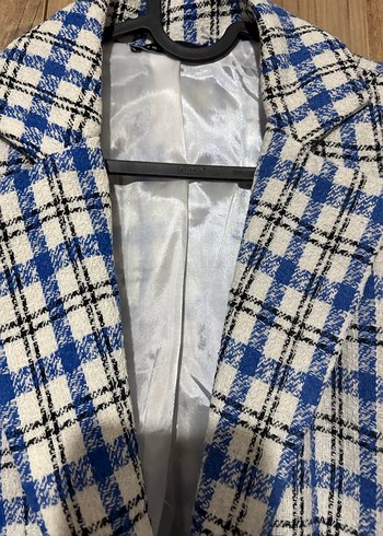 Mavi Ekose Düğmeli Kadın Blazer Ceket - Görsel 3