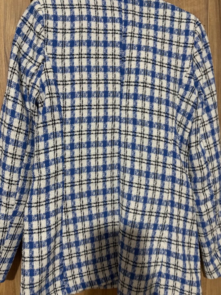 Mavi Ekose Düğmeli Kadın Blazer Ceket - Görsel 5