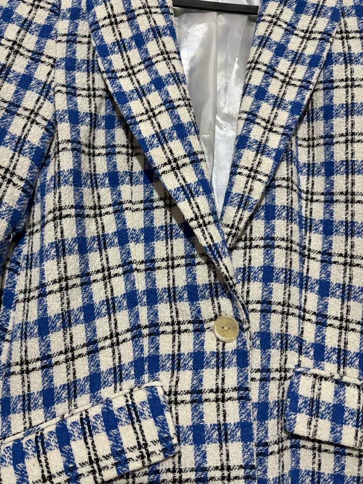 Mavi Ekose Düğmeli Kadın Blazer Ceket - Görsel 2