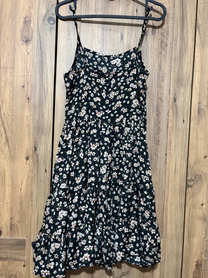 Çiçek Desenli Siyah Askılı  Elbise - Görsel 4