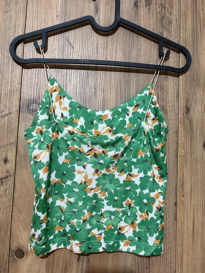 Yeşil Çiçekli Askılı crop Kadın Atlet - Görsel 3