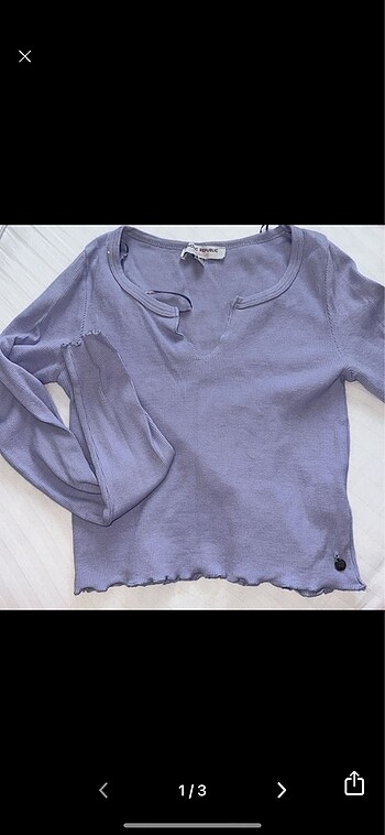 pull&bear lila uzun kollu v yaka detaylı crop