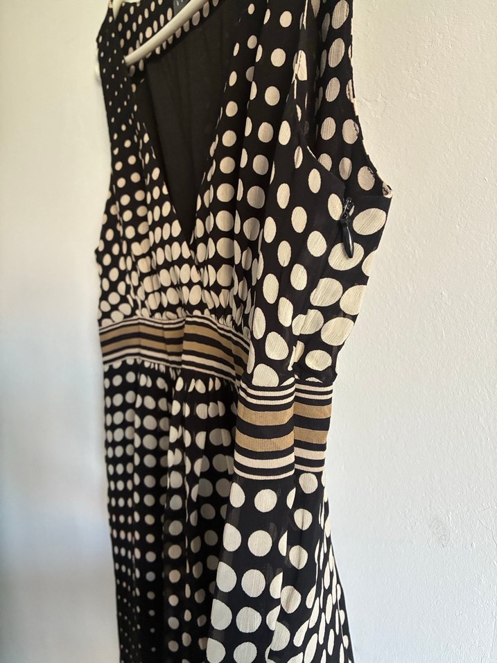 V Yaka Puantiyeli Hamile Midi Elbise - Görsel 2