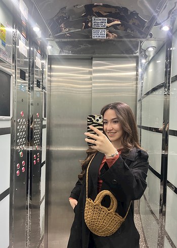 Zara Kahverengi Örgü Hasır Çanta