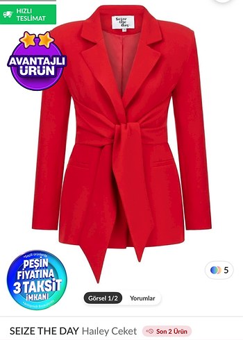Zara Kirmizi Baglamali Ceket