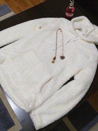 peluş polar tarzı sweatshirt kapşonlu 