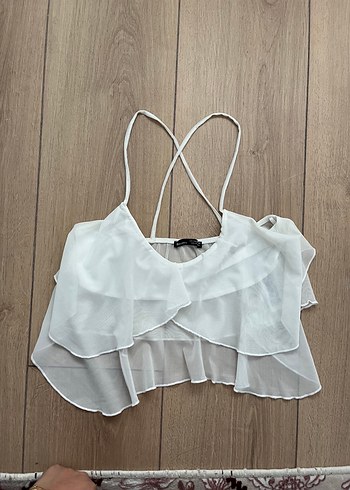 Beyaz Fırfırlı Askılı Mini Büstiyer