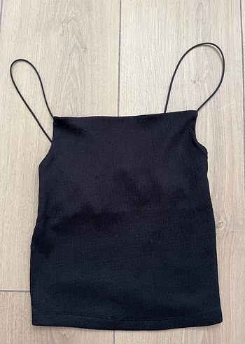 Kadın Siyah İnce Askılı Basic Crop Top
