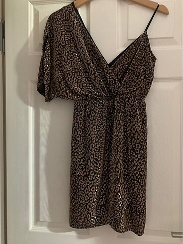 Koton partywear leopar parlak mini elbise