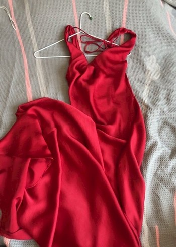 Zara Kırmızı Saten V Yaka Uzun Elbise - Görsel 7