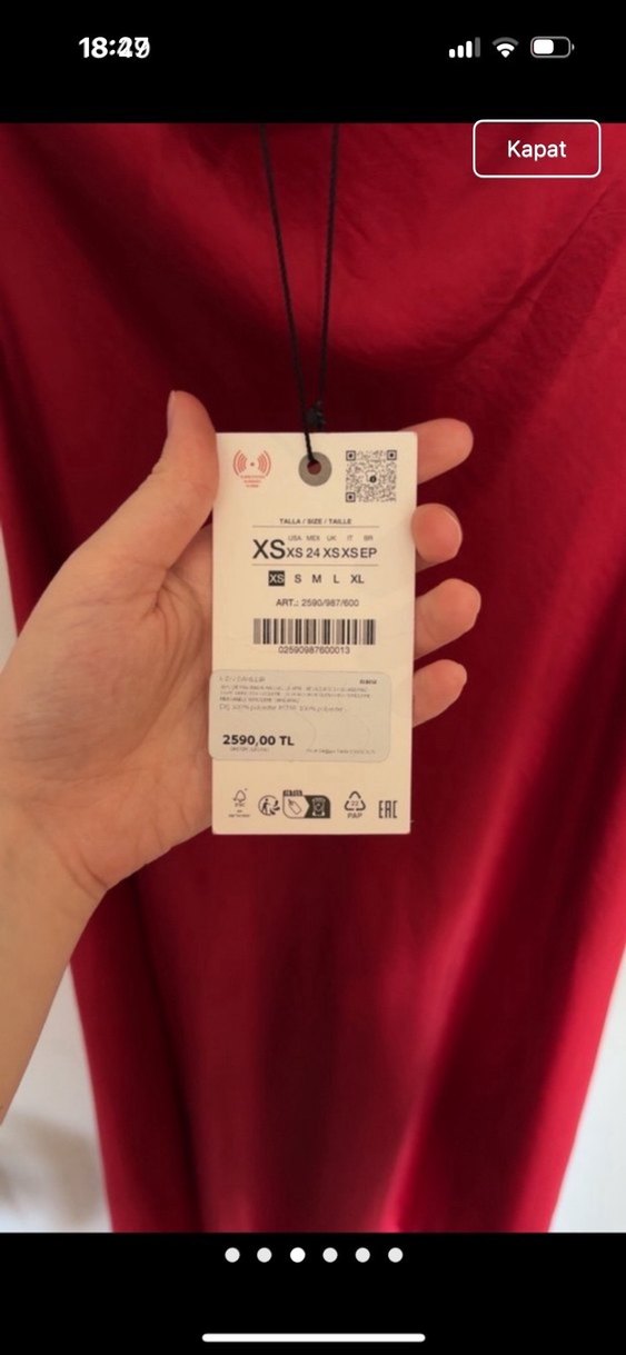Zara Kırmızı Saten V Yaka Uzun Elbise - Görsel 5