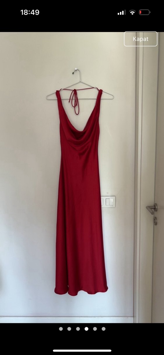 Kırmızı Uzun V Yaka Drapeli Elbise Zara - Görsel 4