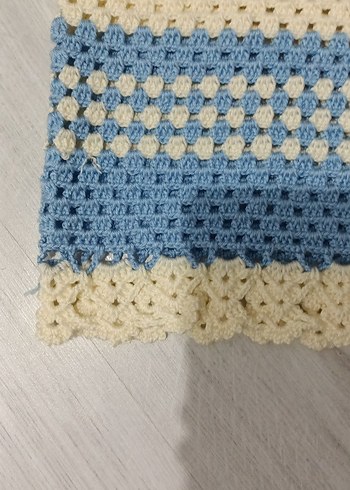 34 Beden Pastel mavi ve krem el örgüsü pareo