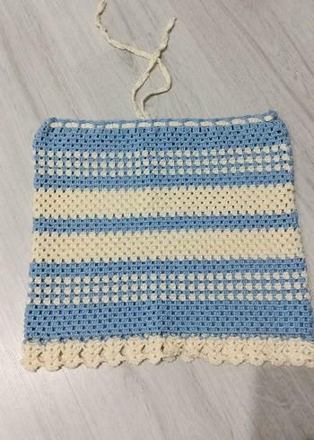 34 Beden mavi Renk Pastel mavi ve krem el örgüsü pareo