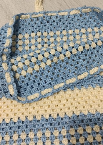 Pastel mavi ve krem el örgüsü pareo - Görsel 5