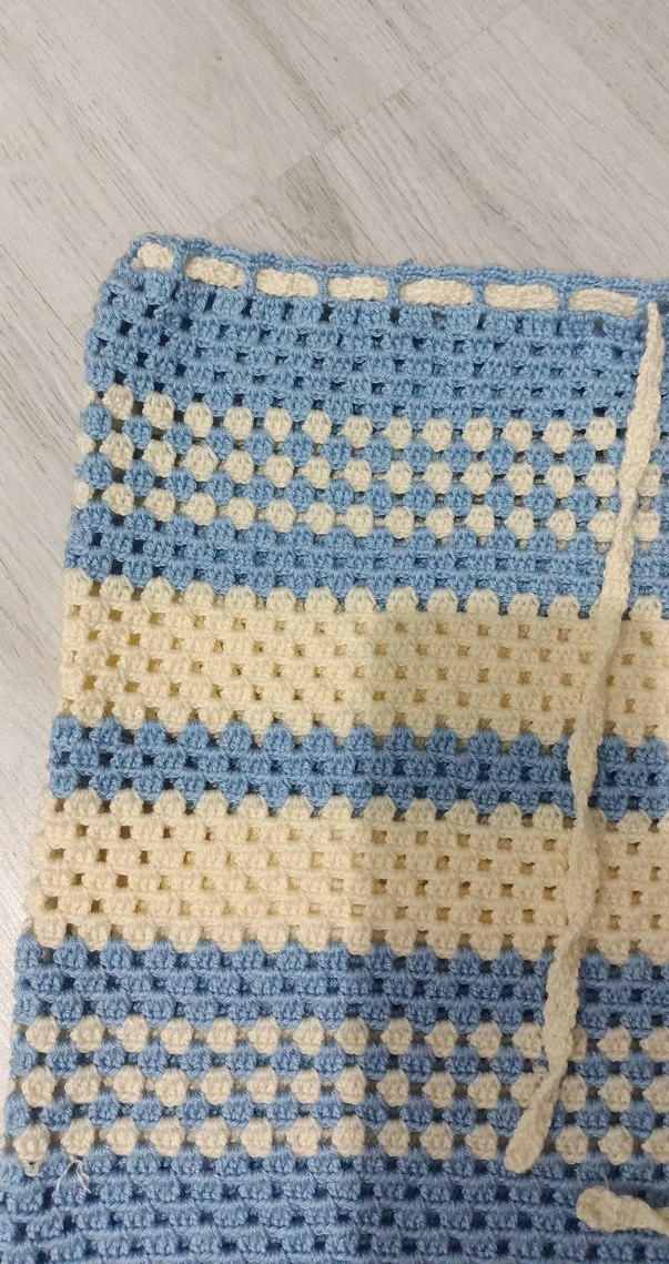 Pastel mavi ve krem el örgüsü pareo - Görsel 2