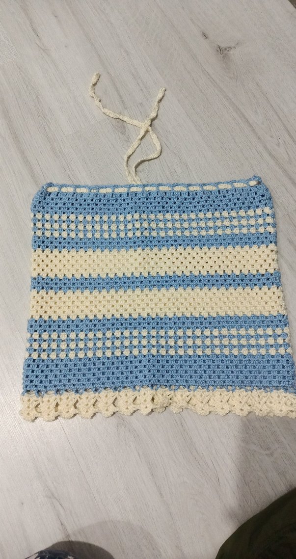 Pastel mavi ve krem el örgüsü pareo - Görsel 4