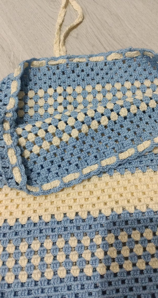 Pastel mavi ve krem el örgüsü pareo - Görsel 5