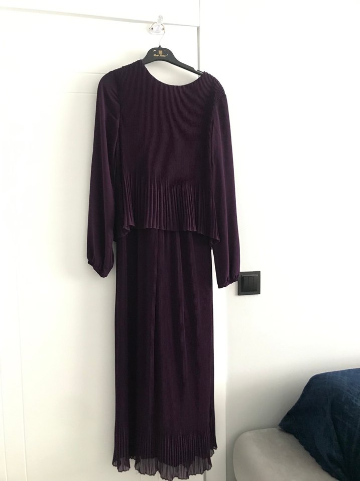 Mor Piliseli Uzun Kadın Elbise - Görsel 2