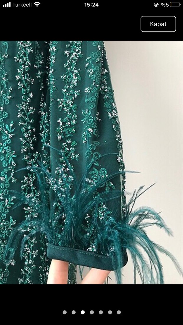 Boncuk İşlemeli Yeşil Uzun Abiye Elbise - Görsel 3