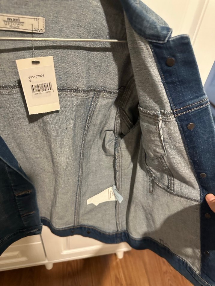 Düğmeli Mavi Kadın Denim Ceket - Görsel 4