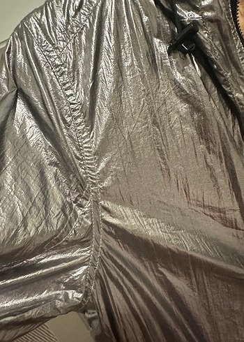 Gri Midi Fermuarlı Kadın Yağmurluk - Görsel 2