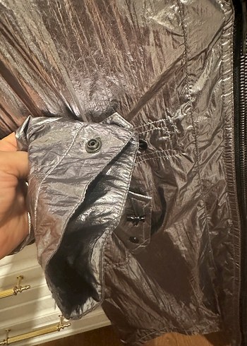 Gri Midi Fermuarlı Kadın Yağmurluk - Görsel 4