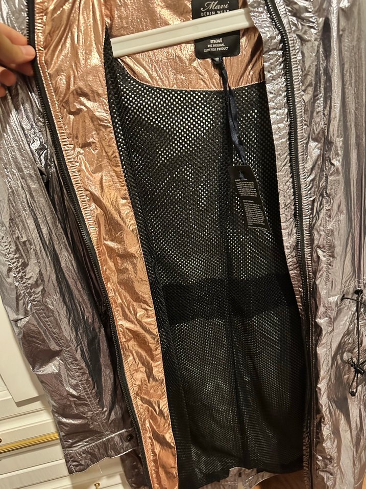 Gri Midi Fermuarlı Kadın Yağmurluk - Görsel 3