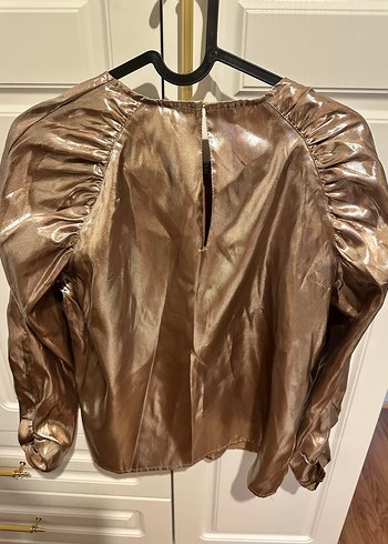 Drapeli Parlak Kahverengi Kadın Bluz - Görsel 3