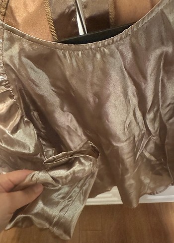 Drapeli Parlak Kahverengi Kadın Bluz - Görsel 4