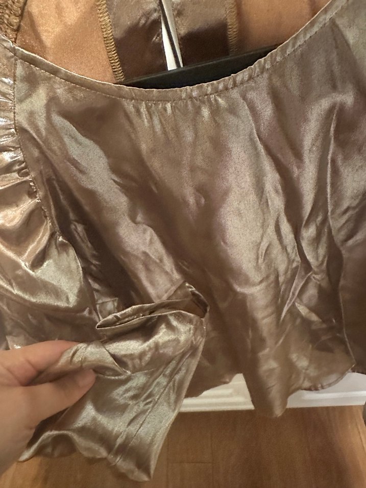 Drapeli Parlak Kahverengi Kadın Bluz - Görsel 4