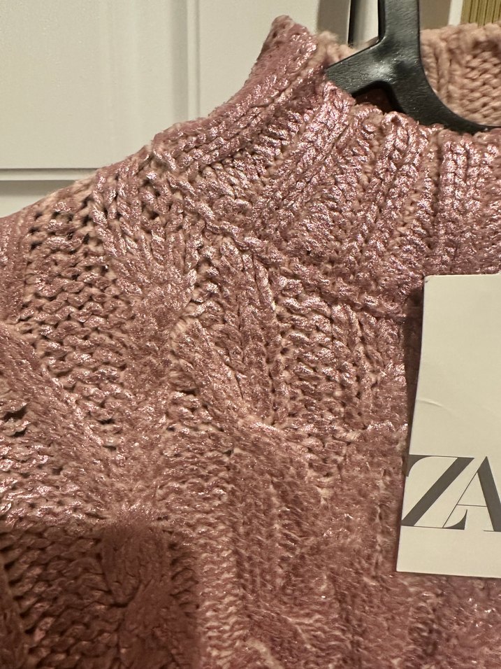 Zara Pembe varaklı Triko Kazak - Görsel 3