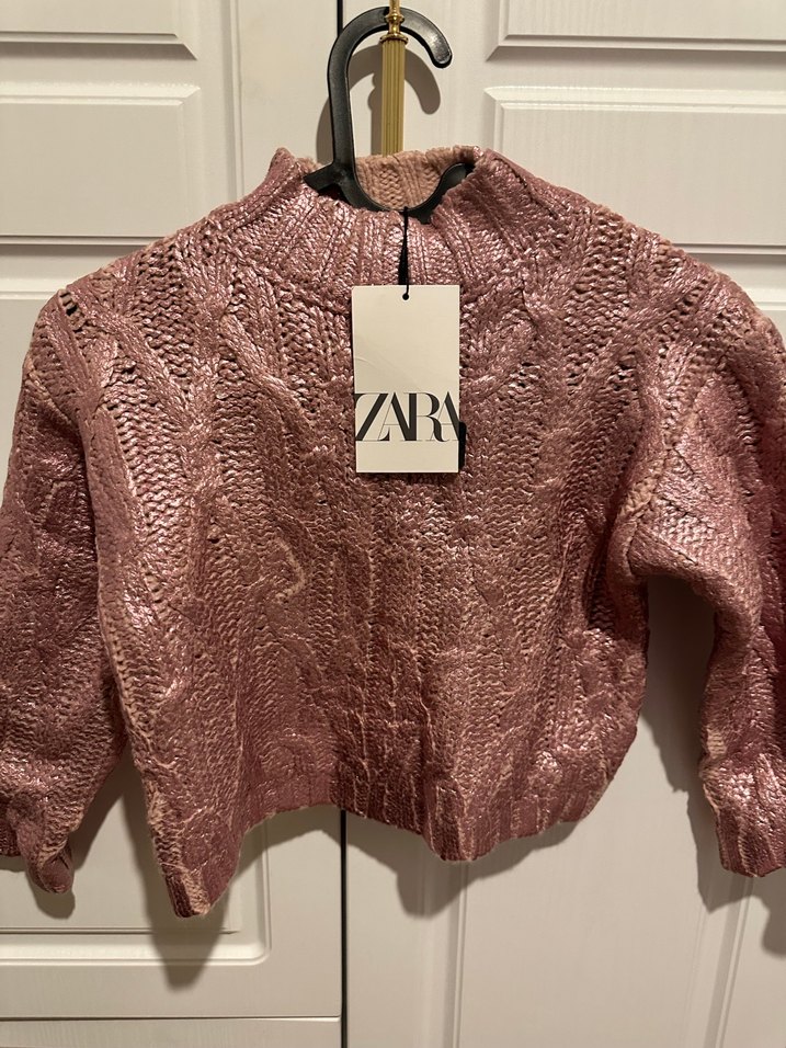 Zara Pembe varaklı Triko Kazak - Görsel 2