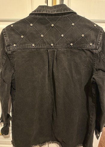 Taşlı Siyah Kadın Denim Ceket - Görsel 3