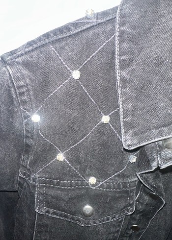 Taşlı Siyah Kadın Denim Ceket - Görsel 2