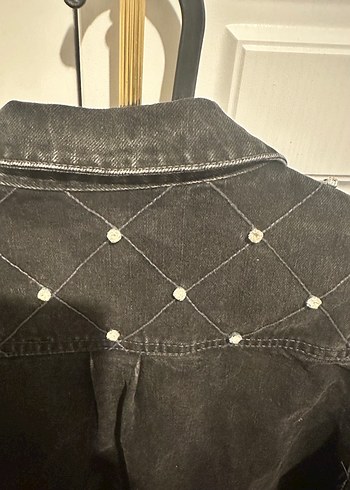 Taşlı Siyah Kadın Denim Ceket - Görsel 4