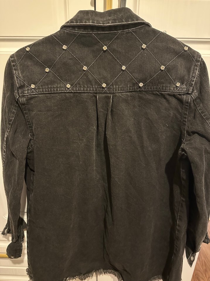 Taşlı Siyah Kadın Denim Ceket - Görsel 3