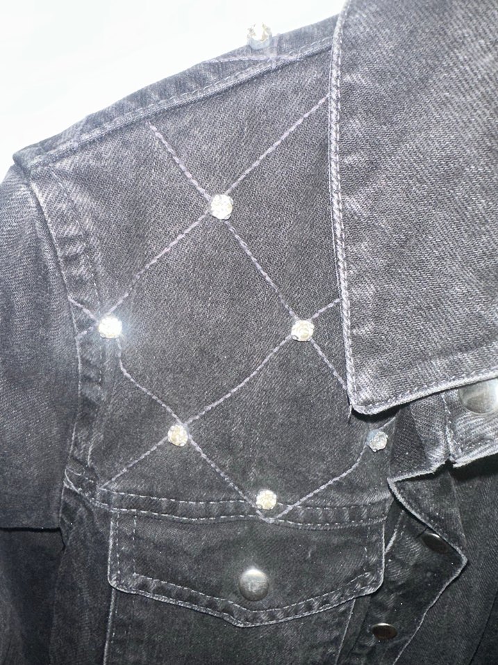 Taşlı Siyah Kadın Denim Ceket - Görsel 2