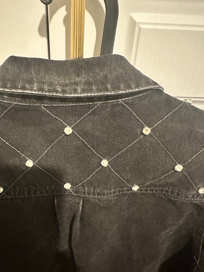 Taşlı Siyah Kadın Denim Ceket - Görsel 4