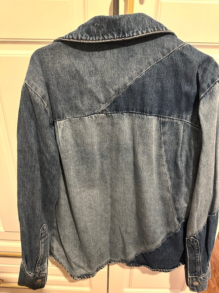 Düğmeli Gri Mavi Kadın Denim Ceket - Görsel 3