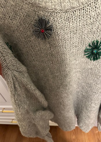 Gri boncuklu Kadın Triko Kazak - Görsel 2