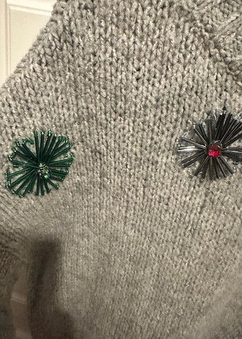 Gri boncuklu Kadın Triko Kazak - Görsel 3