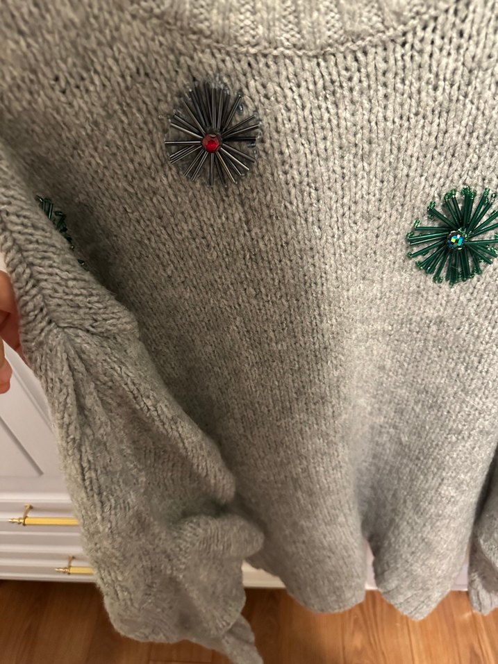 Gri boncuklu Kadın Triko Kazak - Görsel 2