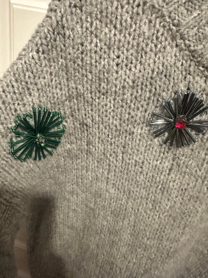 Gri boncuklu Kadın Triko Kazak - Görsel 3