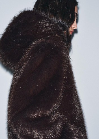 Zara Kahverengi Kürk Detaylı Midi Kadın Mont - Görsel 7